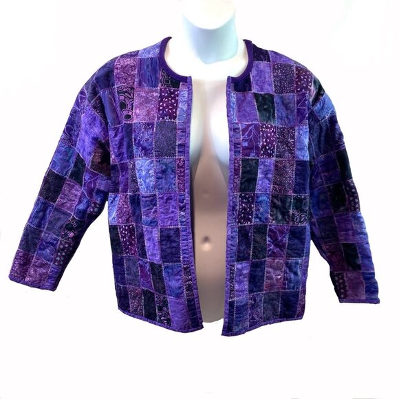 Purple Patchwork Womens Quilted Jacket Cottage Granny Core Peasant Handmade XL - Picture 1 of 10